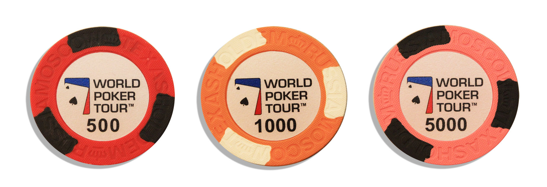 WPT фишки для покера (номиналы 500,1000 и 5000